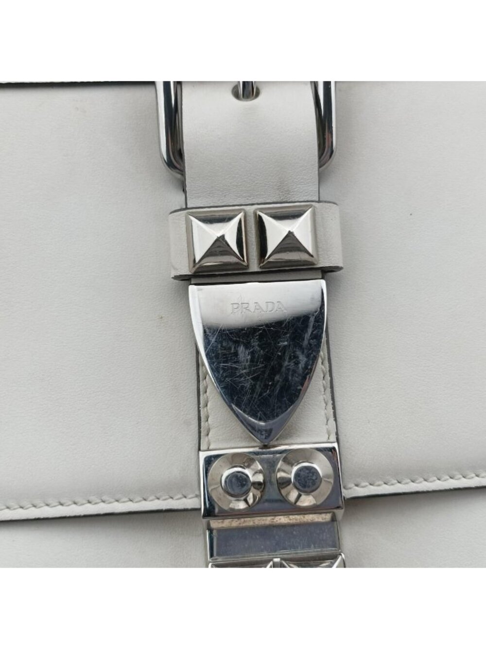★SOLD★ Prada Electra Studs White Leather 7 Messenger Bag - Picture 12 of 15